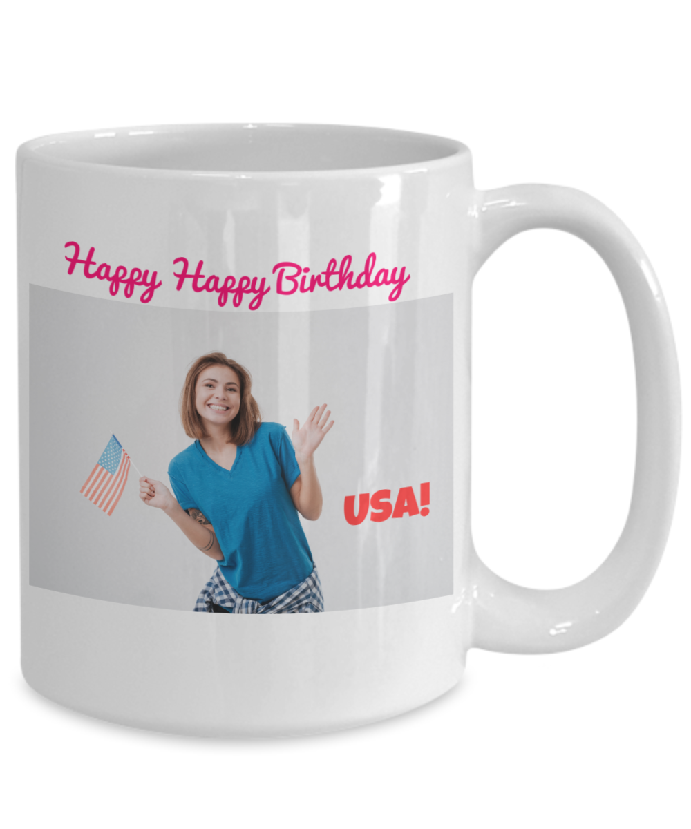 Happy Happy Birthday USA - Girl with Small Flag