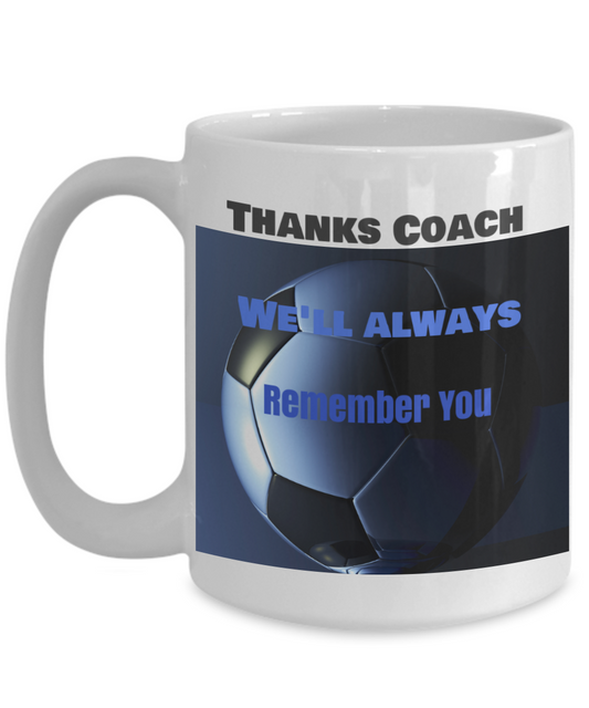 Thanks Coach - We'll Always Remember You- Blue and black soccer ball